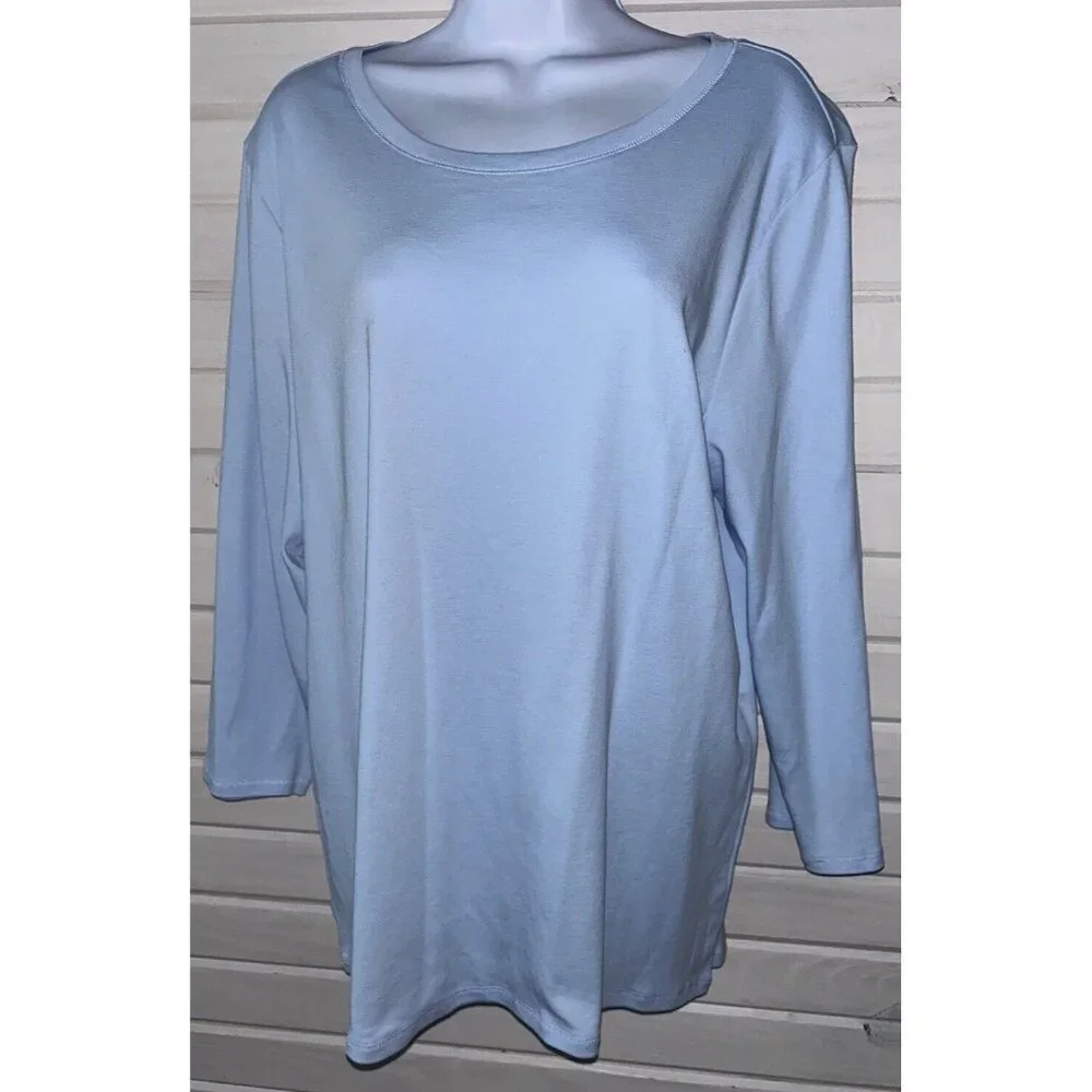 J Jill Sz XL Light Blue Pima Cotton Ballet Sleeve Tee Soft Scoop Neck Peru EUC - Picture 1 of 8